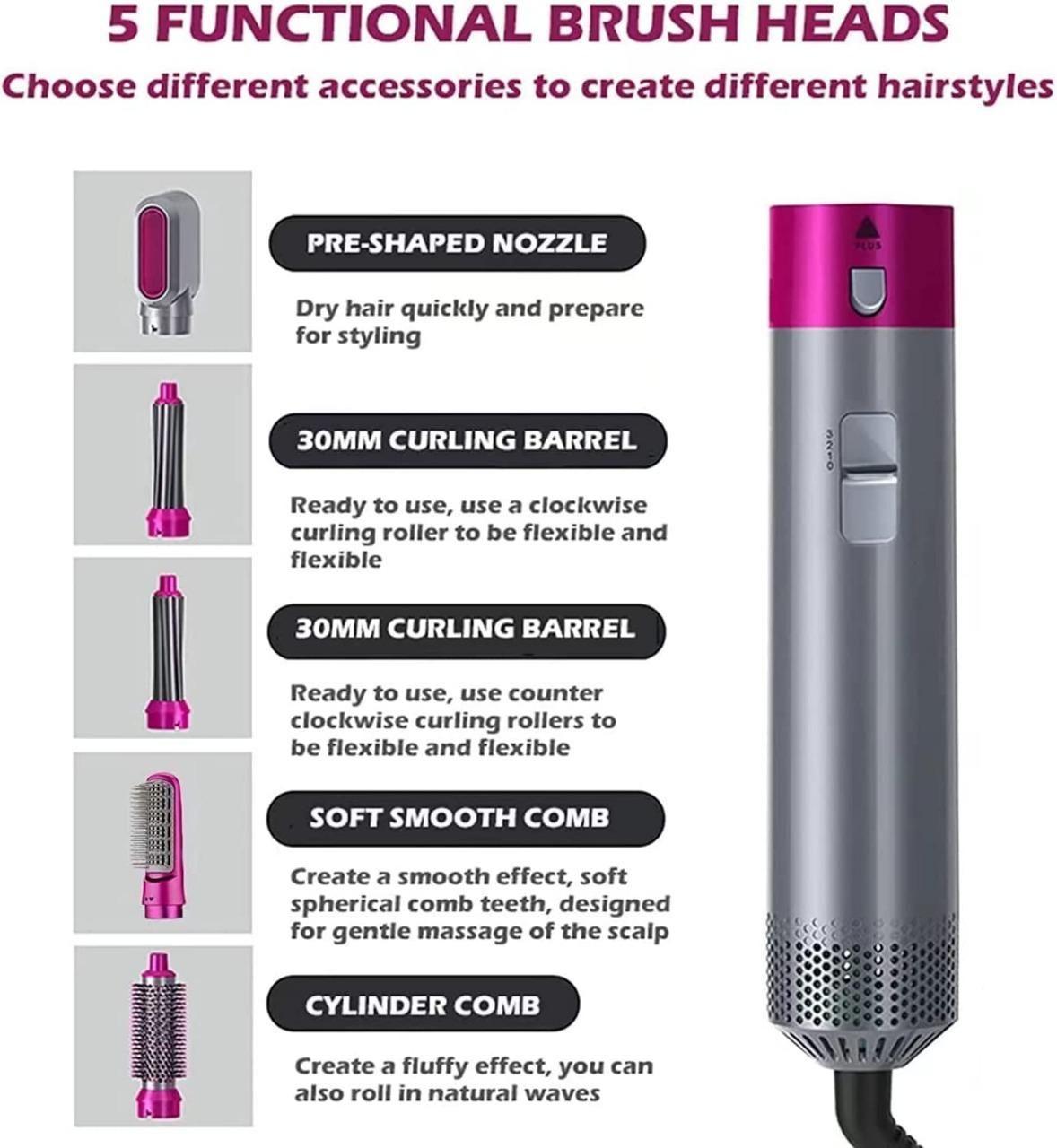 5 in 1 Multifunctional Hair Dryer Styling Tool, Detachable 5-in-1 Multi-Head Hot Air Comb
