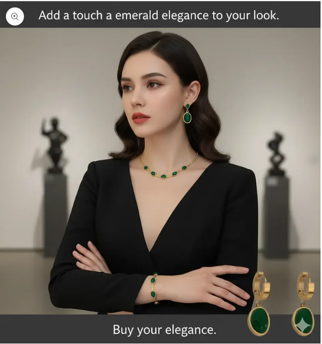 Oval Green Crystal Pendant Necklace Set With Bracelet