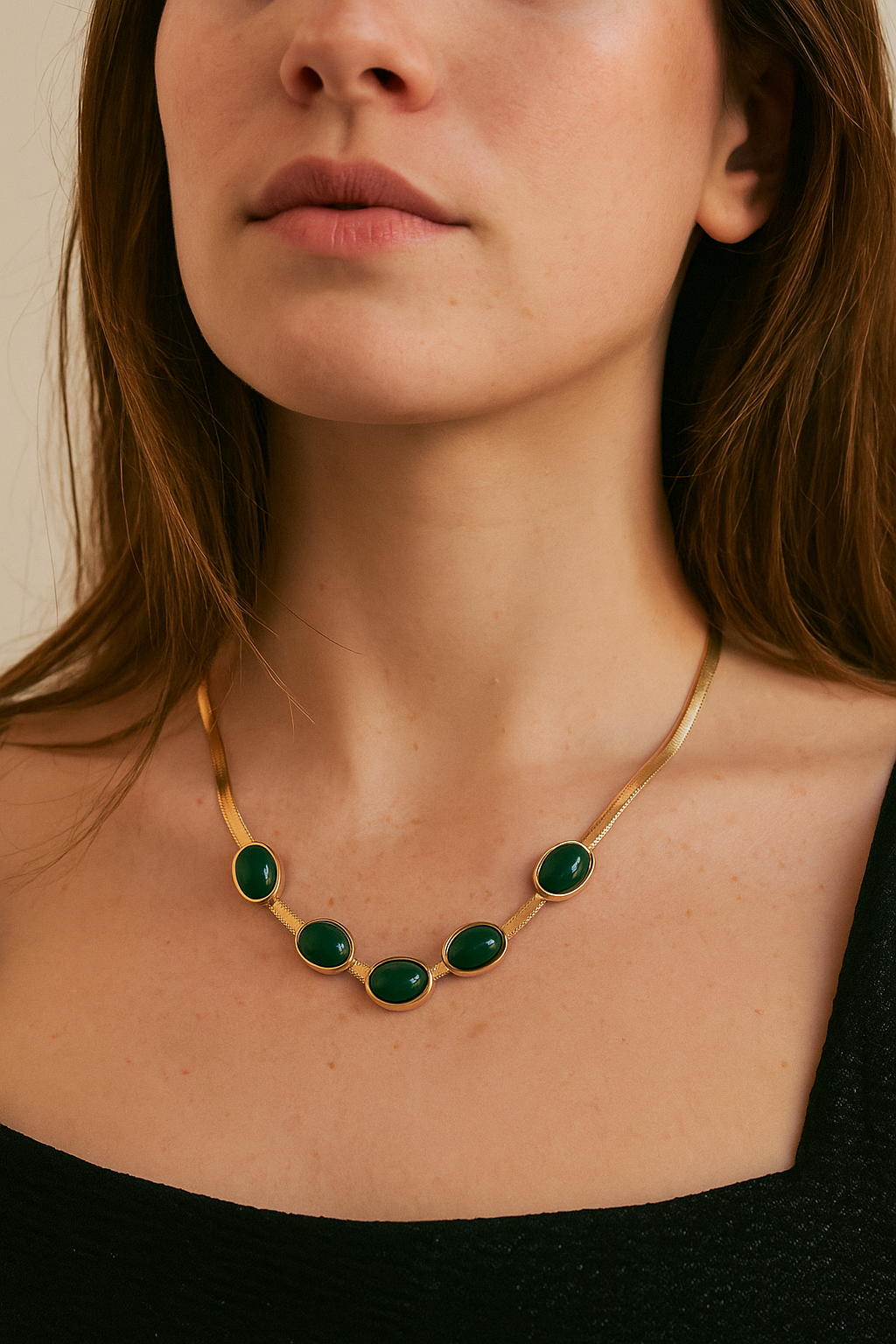 Oval Green Crystal Pendant Necklace Set With Bracelet